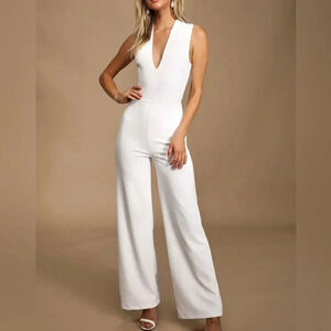Crystal Sky White Open Back Jumpsuit
